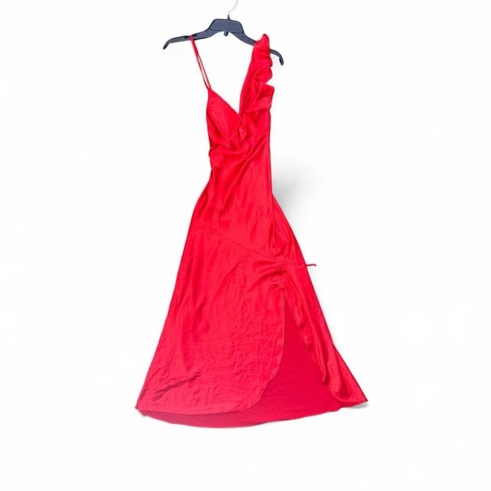 URBAN OUTFITTERS LONG RED DRESS with ruffles and slit | MEDIUM